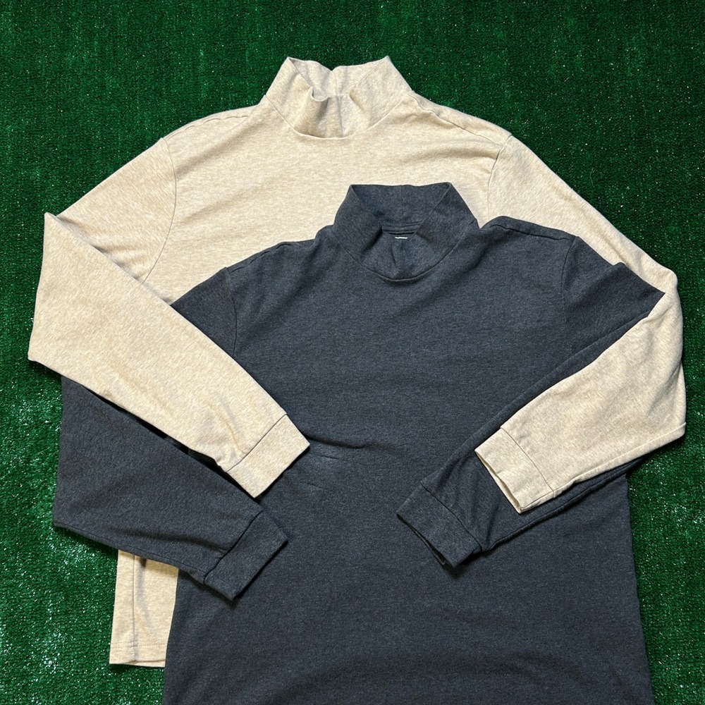 LOT Club Room Mock Neck Long Sleeve Shirt Cotton Heather Tan Womens L